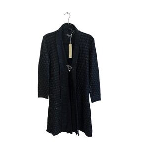 LMD/9000 Collection Women's XL Black Knit Cardigan Duster Sequin Accents Italy